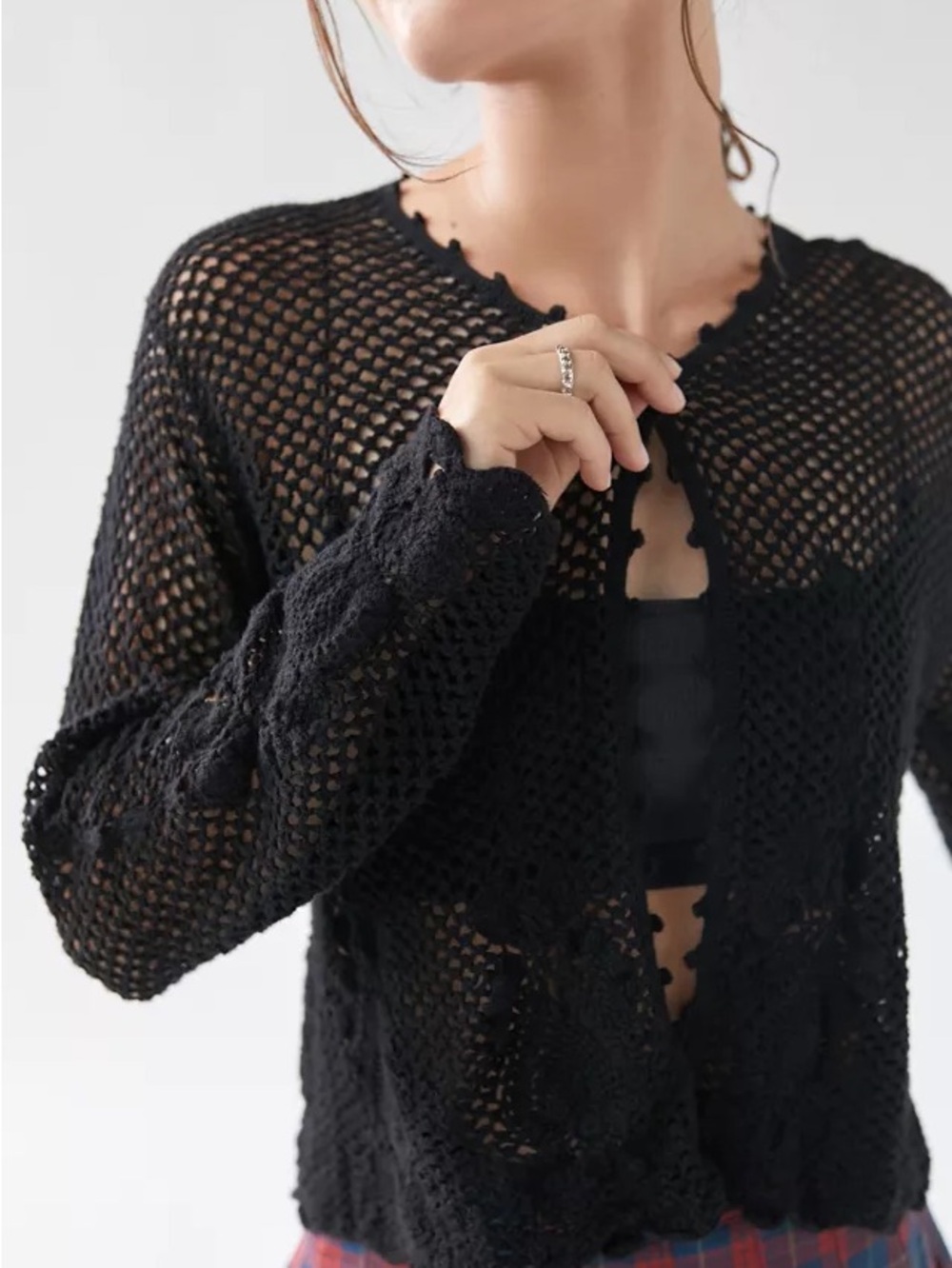 Armand & Alba Cropped Black Crochet Cardigan Sweater